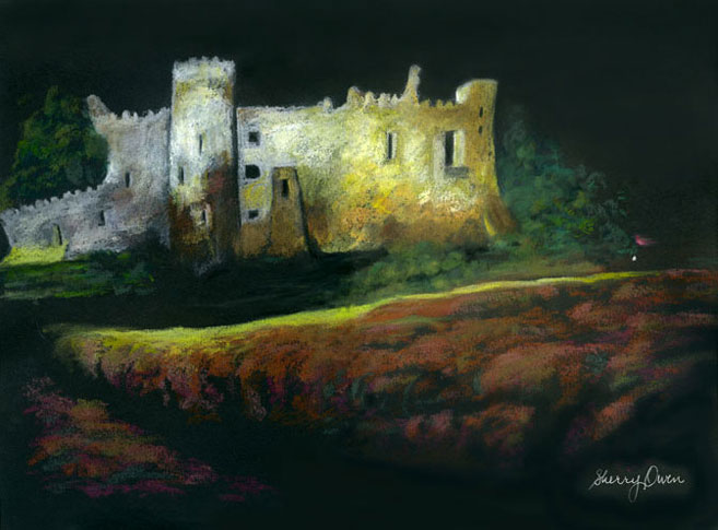 "Laugharne Castle". Pastel by Sherry Owen