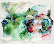 Watercolour collage in greens by Sherry Owen